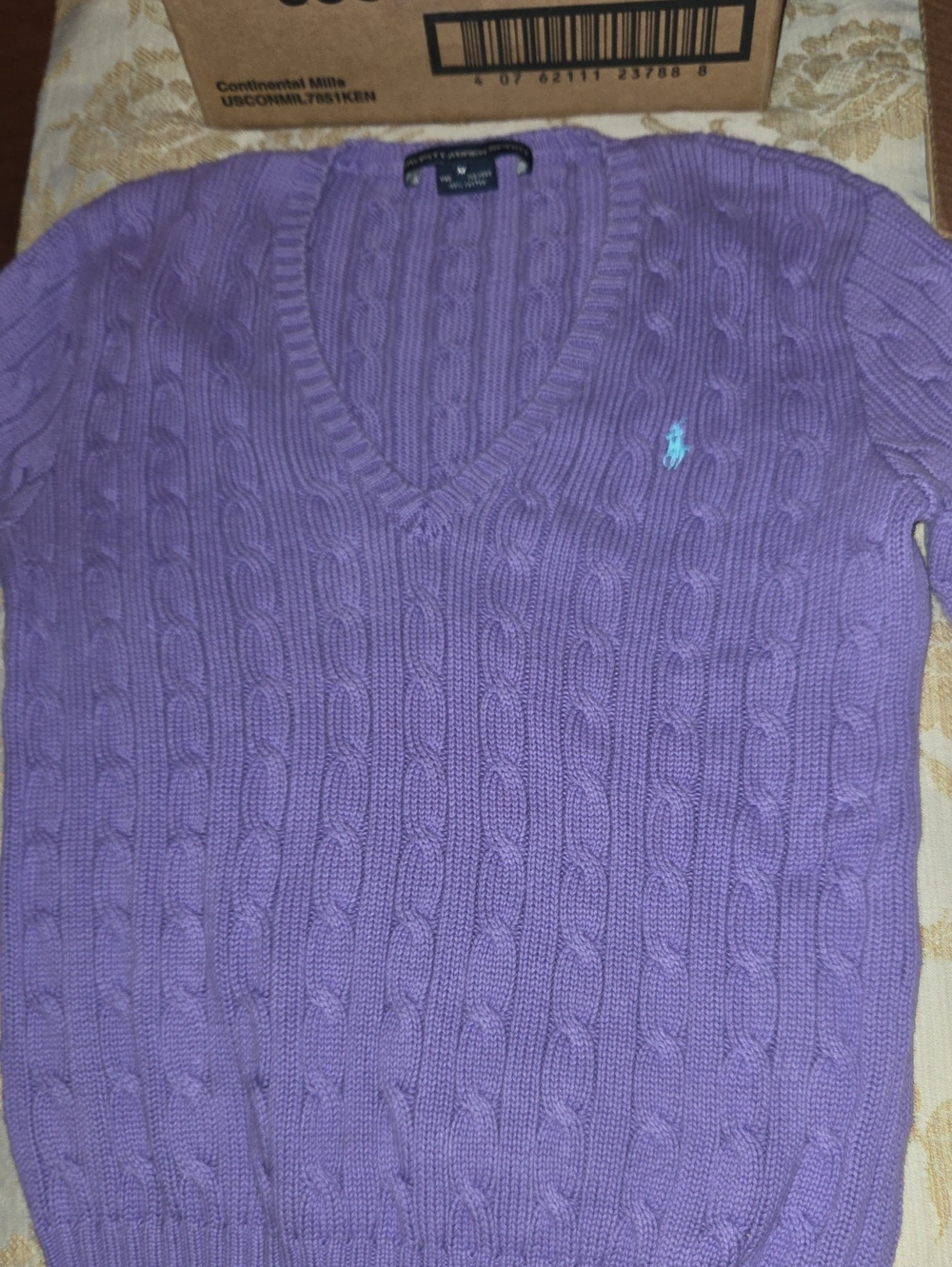 Ralph Lauren Women’s Lavender Cable-Knit V-Neck Sweater
